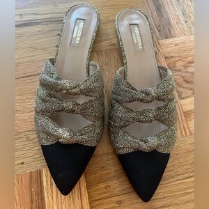 Aquazzura Mondaine Mule Flat gold and black size 38 1/2